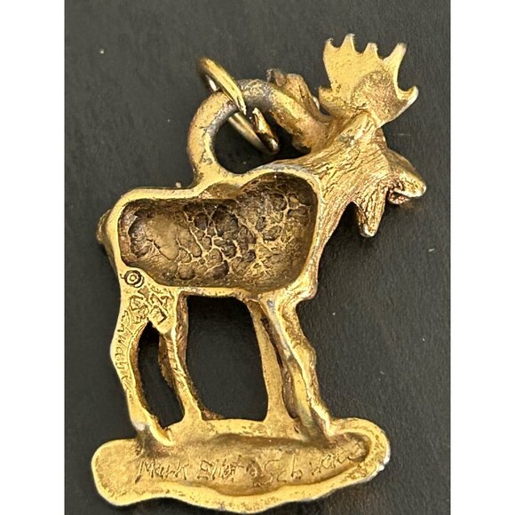 Moose Elk Charm Pendant Gold-Plated Animal Figurine Jewelry Vintage - Picture 7 of 8